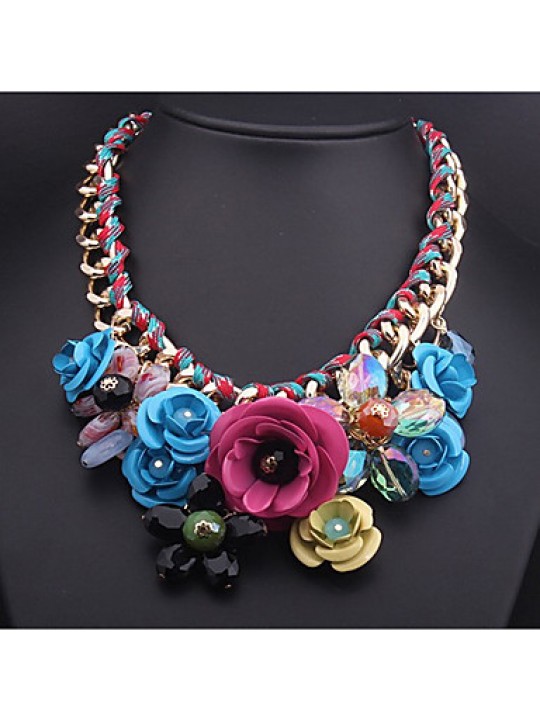 MPL Fashion color flower Gemstone Pendant Necklace woven rope