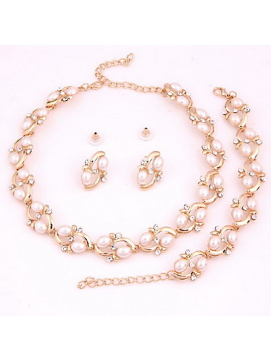 Fashion Tree Moon Style Women Costume Party Gold Plated Imitation Pearl Jewelry Sets  