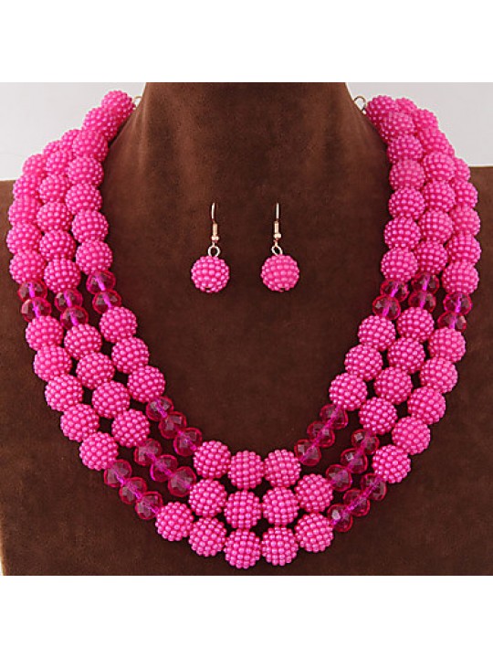 Women's Metal Trend Fashion Wild Gorgeous Imitation Pearl Ball Necklace Earrings Sets  