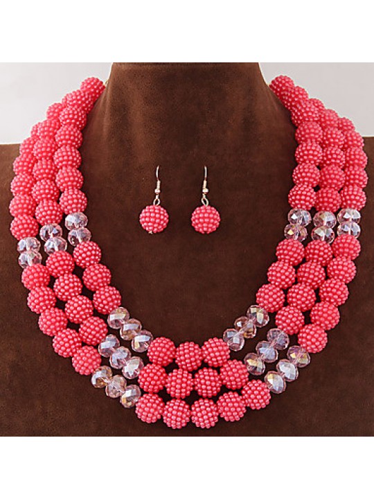 Women's Metal Trend Fashion Wild Gorgeous Imitation Pearl Ball Necklace Earrings Sets  