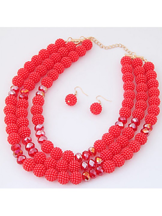 Women's Metal Trend Fashion Wild Gorgeous Imitation Pearl Ball Necklace Earrings Sets  