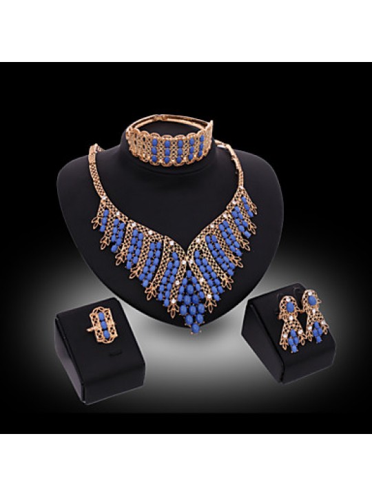 Crystal Jewelry Set Gold Plated Jewelry Set With Crystal Necklace For Bridal Bridal Wedding Party  