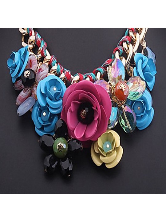 MPL Fashion color flower Gemstone Pendant Necklace woven rope