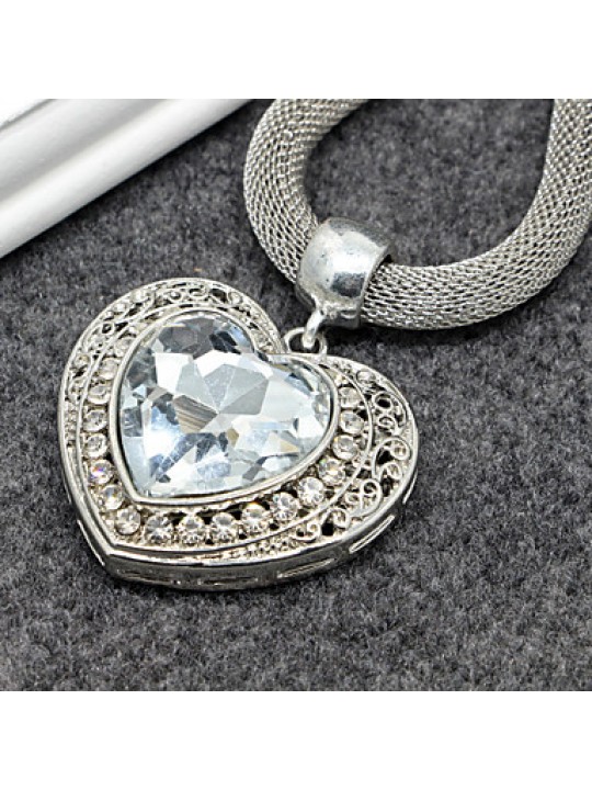 Rhinestone Heart Pendant Silver Chain Necklace