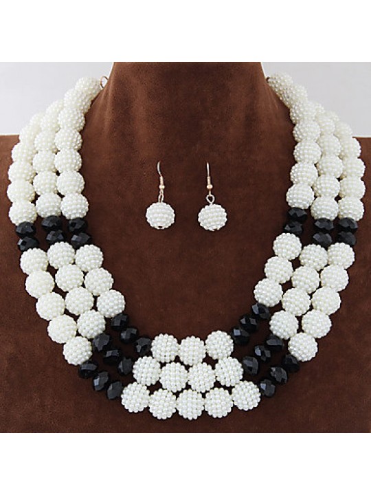 Women's Metal Trend Fashion Wild Gorgeous Imitation Pearl Ball Necklace Earrings Sets  