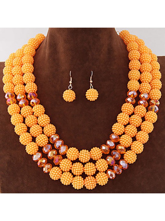 Women's Metal Trend Fashion Wild Gorgeous Imitation Pearl Ball Necklace Earrings Sets  