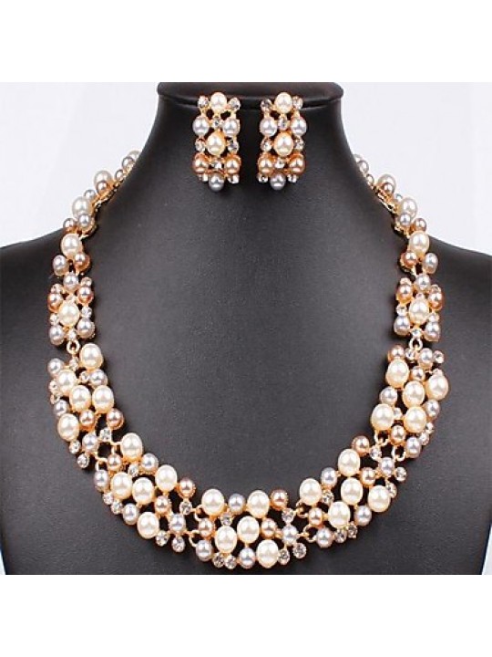 Women's Elegant Silver Imitation Pearl (Earrings&Necklaces) Wedding Jewelry Sets  