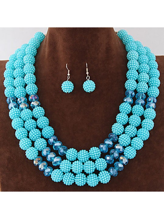 Women's Metal Trend Fashion Wild Gorgeous Imitation Pearl Ball Necklace Earrings Sets  