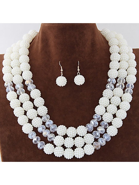 Women's Metal Trend Fashion Wild Gorgeous Imitation Pearl Ball Necklace Earrings Sets  