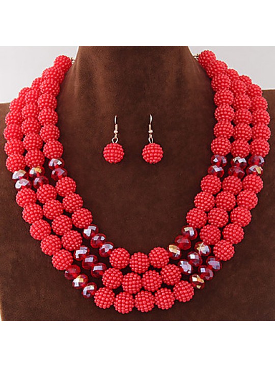 Women's Metal Trend Fashion Wild Gorgeous Imitation Pearl Ball Necklace Earrings Sets  